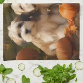 Linge De Cuisine Tibétain Terrier Chiot Automne Citrouille délice (Plié)