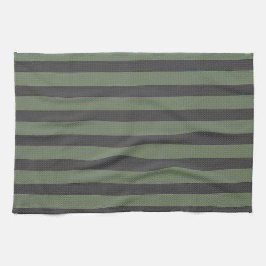 Linge De Cuisine Tic vert olive rayé moderne (Horizontal)