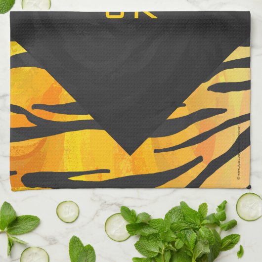 Linge De Cuisine Tiger noir et orange (Plié)