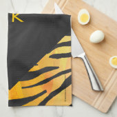 Linge De Cuisine Tiger noir et orange (Quart Plié)