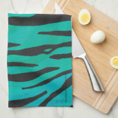 Linge De Cuisine Tiger noir et Turquoise (Quart Plié)