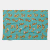Linge De Cuisine Tiger sur Motif Turquoise (Horizontal)