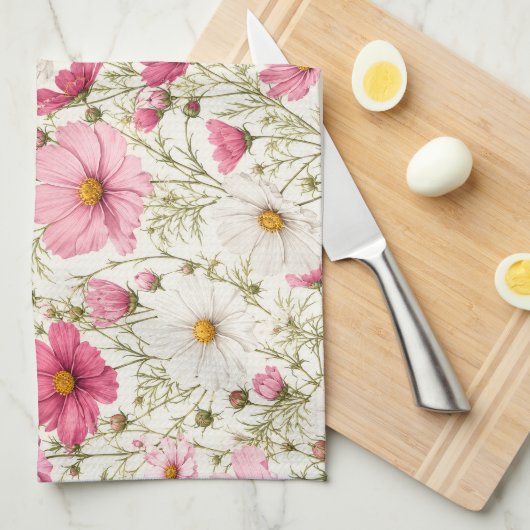 Linge De Cuisine Tiges de fleurs de cosmos aérées (Quart Plié)