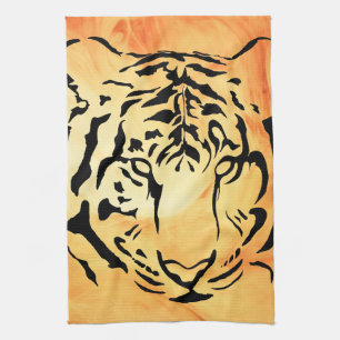 Linge De Cuisine Tigre à rayures noires sur orange vif
