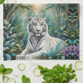 Linge De Cuisine Tigre blanc dans une jungle bleue verte (Plié)