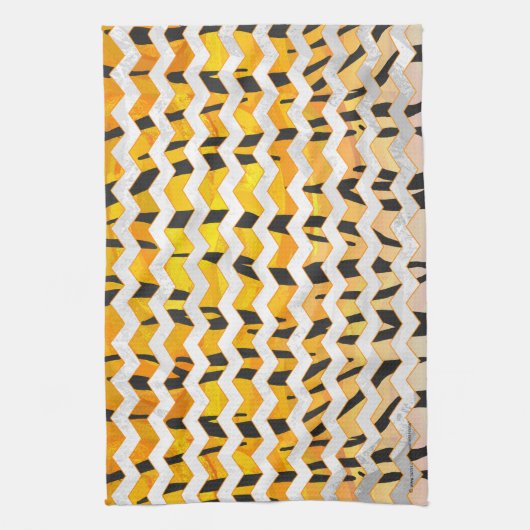 Linge De Cuisine Tigre Chevron noir et orange (Vertical)