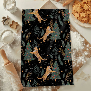 Linge De Cuisine "Tigre de Noël Vintage avec arbre de Noël Noir