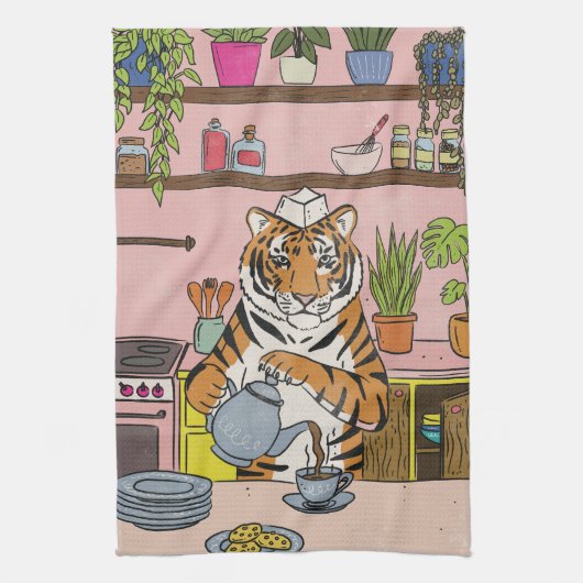 Linge De Cuisine Tigre faisant du thé (Vertical)