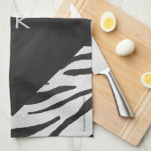 Linge De Cuisine Tigre Monogramme noir et blanc (Quart Plié)
