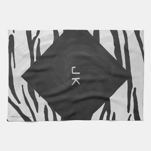 Linge De Cuisine Tigre Monogramme noir et blanc (Horizontal)