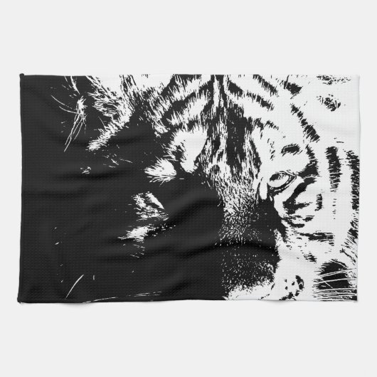 Linge De Cuisine Tigre noir et blanc Pop Art (Horizontal)