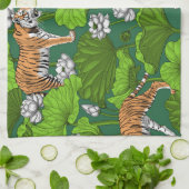 Linge De Cuisine Tigres dans l'étang blanc de lotus (Plié)