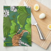 Linge De Cuisine Tigres dans l'étang blanc de lotus (Quart Plié)