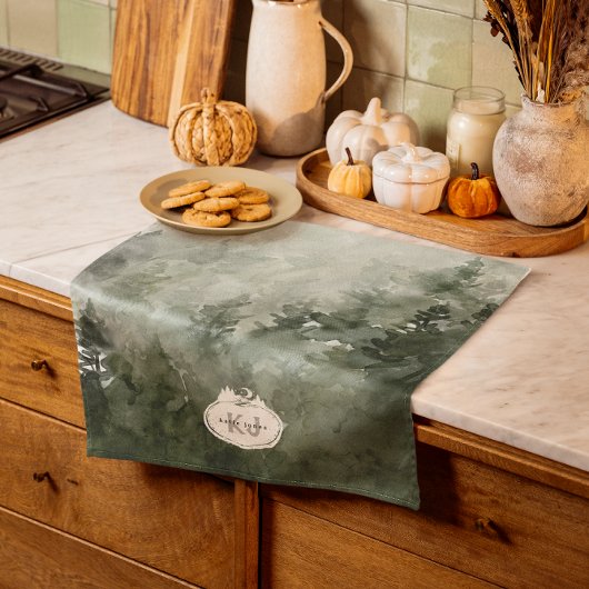 Linge De Cuisine Timbre de nature à monogramme | Nom personnalisé