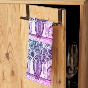 Linge De Cuisine Tirage Abstrait Art Floral Bleu violet