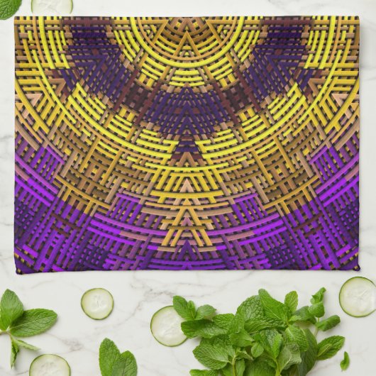 Linge De Cuisine Tisser Mandala jaune et violet (Plié)