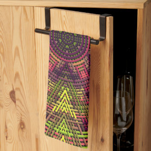 Linge De Cuisine Tisser Mandala jaune rose et violet