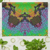 Linge De Cuisine Tisser Mandala vert orange et violet (Plié)