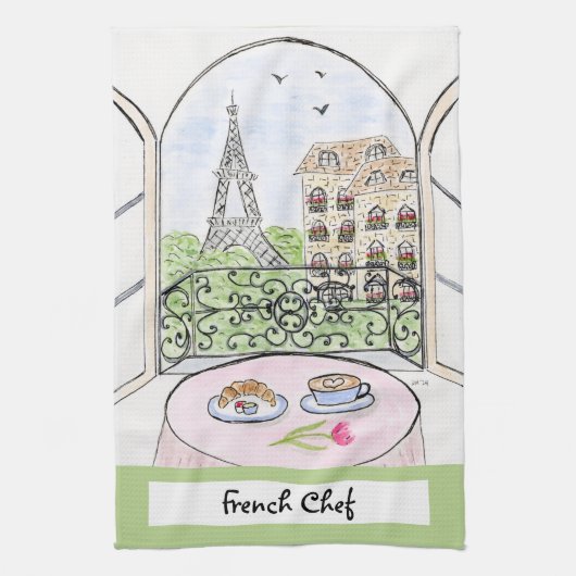 Linge De Cuisine Tissu artistique Paris tour Eiffel Chef français C (Vertical)