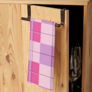 Linge De Cuisine Tissu de cuisine à carreaux en twill rose violet