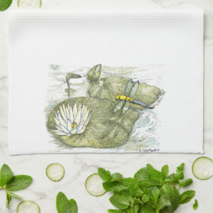 Linge De Cuisine Tissu de cuisine jolie libellule et nénuphar