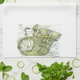 Linge De Cuisine Tissu de cuisine jolie libellule et nénuphar