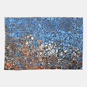 Linge De Cuisine Tissu de verre look mosaïque bleu abstrait brun