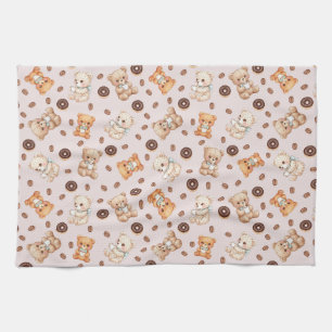 Linge De Cuisine Titre Ourson Mignon Café et Donuts Motif Sans Cout
