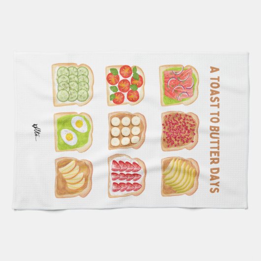 Linge De Cuisine Toasts Aquarelle - Un Toast Au Beurre (Horizontal)