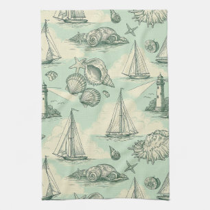 Linge De Cuisine Toile de bord de mer avec phares, voiliers