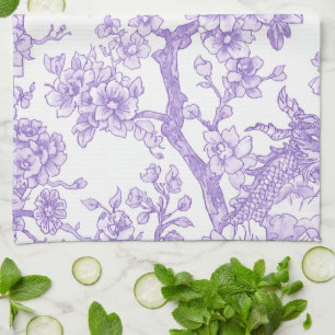 Linge De Cuisine Toile de chinoiserie violette dragon fleur de ceri