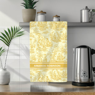 Linge De Cuisine Toile de Jouy Scénique Jaune Vintage Français