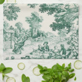 Linge De Cuisine Toile de Jouy verte (Plié)
