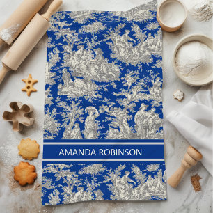 Linge De Cuisine Toile de Jouy Vintage Bleu foncé de Style Country