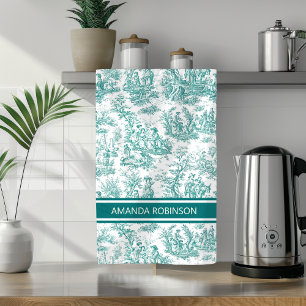 Linge De Cuisine Toile de Jouy vintage sarcelle turquoise