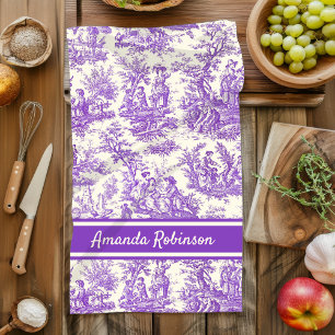 Linge De Cuisine Toile de Jouy Violette Vintage de Style Campagnard
