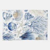 Linge De Cuisine Toile de mer côtière bleue motif corail (3) (Horizontal)