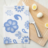 Linge De Cuisine Toile Floral Bleu (Quart Plié)