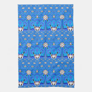 Linge De Cuisine toile matricielle géométrique bleue