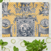 Linge De Cuisine Toile Néoclassique Bleu et Jaune Pays Français (Plié)