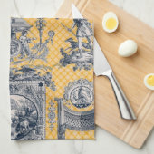 Linge De Cuisine Toile Néoclassique Bleu et Jaune Pays Français (Quart Plié)