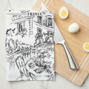 Linge De Cuisine Toile Paris Eiffel noir et blanc