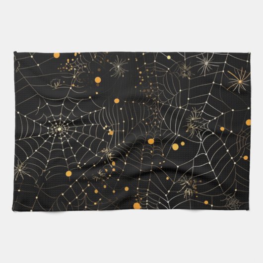 Linge De Cuisine Toiles d'araignées et points Halloween noir modern (Horizontal)