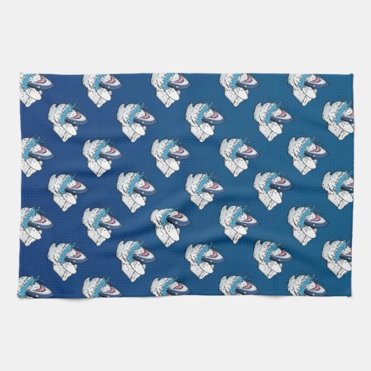 Linge De Cuisine Toilette Shark Funny Blue Cartoon (Horizontal)