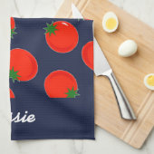 Linge De Cuisine tomates rouges sur le bleu (Quart Plié)