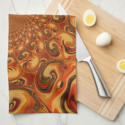 Linge De Cuisine Tons Abstraits orange, marron et vert (Quart Plié)