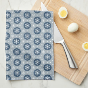 LINGE DE CUISINE TONS BLEU & BLANC FLAKES D'HIVER