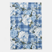 LINGE DE CUISINE TONS BLEU & BLANC PLAID MOTIF & FLEURS (Vertical)