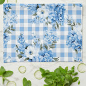 LINGE DE CUISINE TONS BLEU & BLANC PLAID MOTIF & FLEURS (Plié)