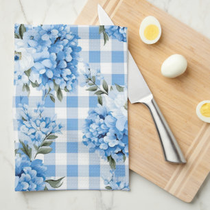 LINGE DE CUISINE TONS BLEU & BLANC PLAID MOTIF & FLEURS